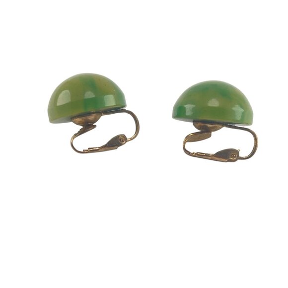 Vintage Green Bakelite Dome Clip-On Earrings - Picture 5 of 12